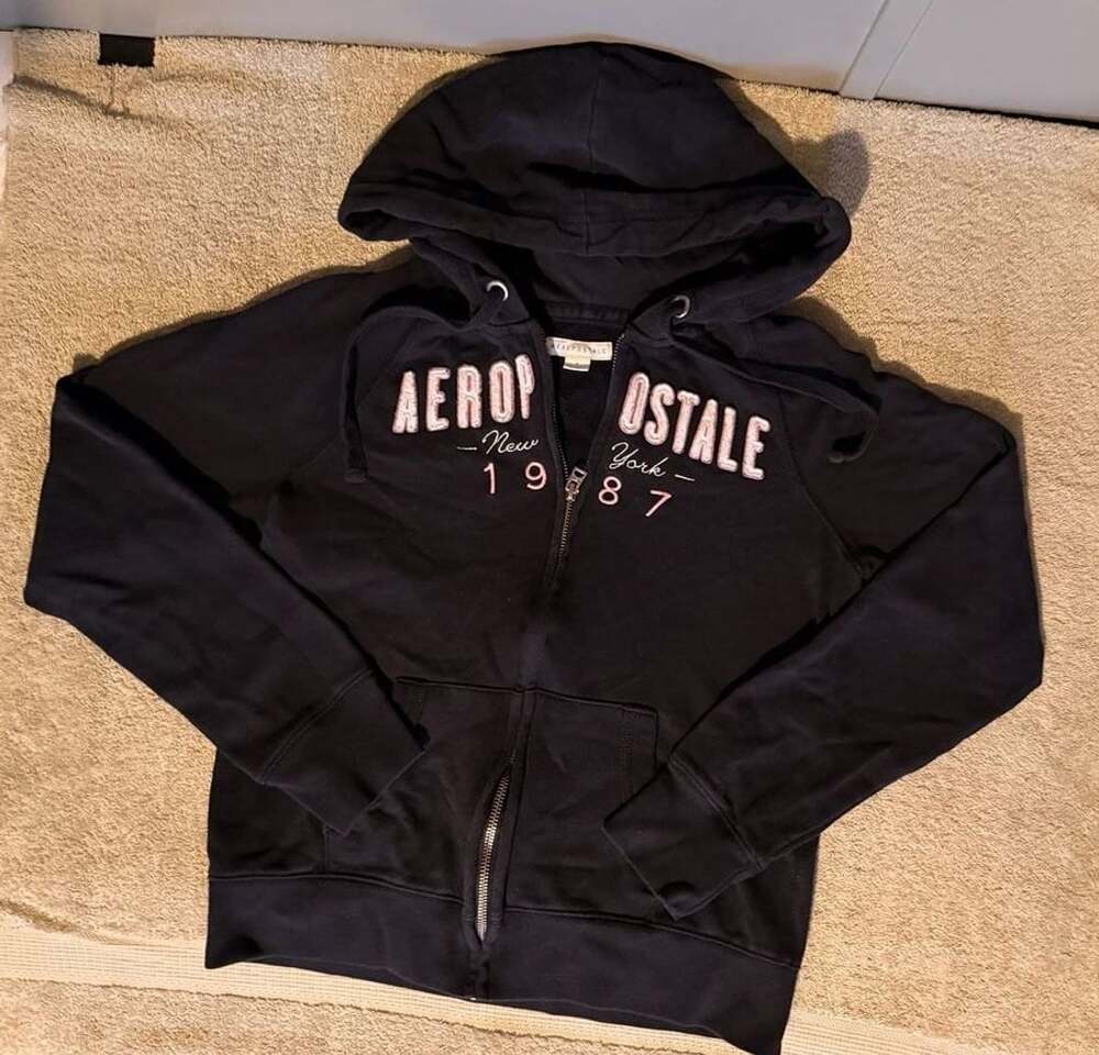 Aeropostale Full-Zip Hoodie Size S Black Y2K Applique